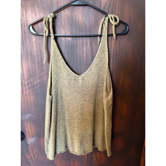 Wishlist Olive Green Knit V-Neck Tie Shoulder Camisole Tank Top Large - Picture 3 of 4